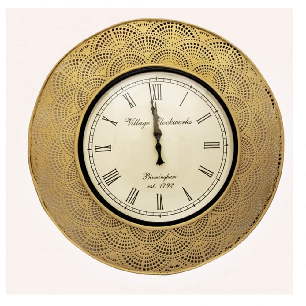Golden Circular Vintage Analog Wall Clock - photo