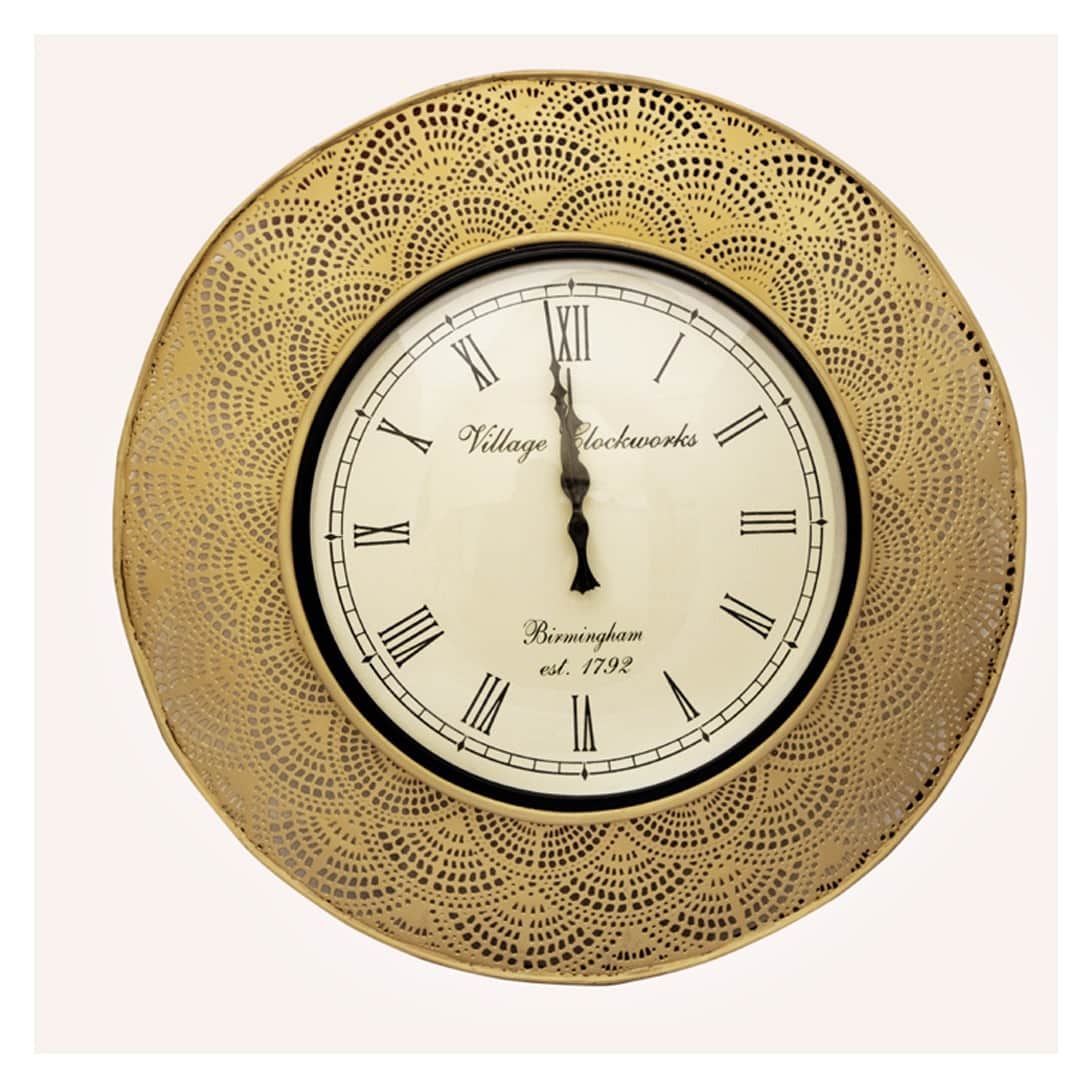Golden Circular Vintage Analog Wall Clock - front_view