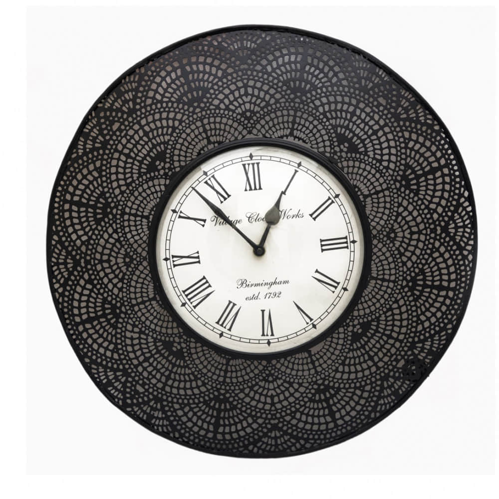 Black Circular Vintage Analog Wall Clock - photo