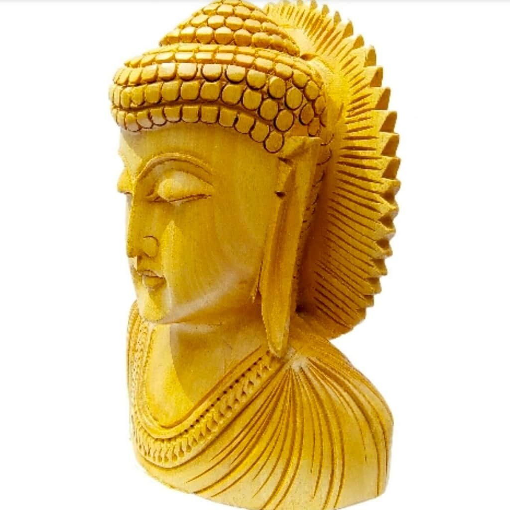 Wooden buddha head - front_view