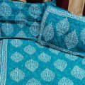 Cotton Bed Sheet in Leaf Print (Blue) - photo