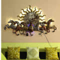 Iron 7 Running Horse Wall Art With LED In Gold - photo