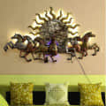 Iron 7 Running Horse Wall Art With LED In Gold - left_view