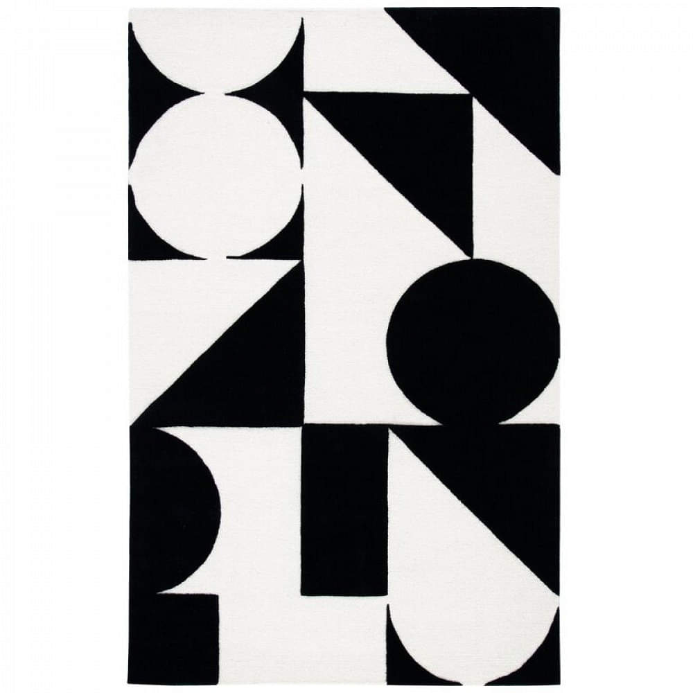 Dave Geometric Handmade Tufted Wool Ivory black Area Rug - photo
