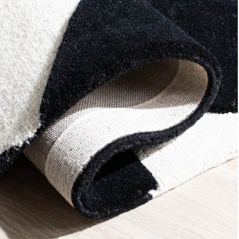 Dave Geometric Handmade Tufted Wool Ivory black Area Rug - front_view