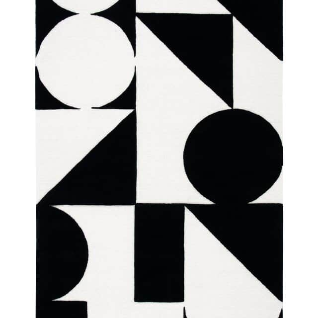Dave Geometric Handmade Tufted Wool Ivory black Area Rug - rear_view