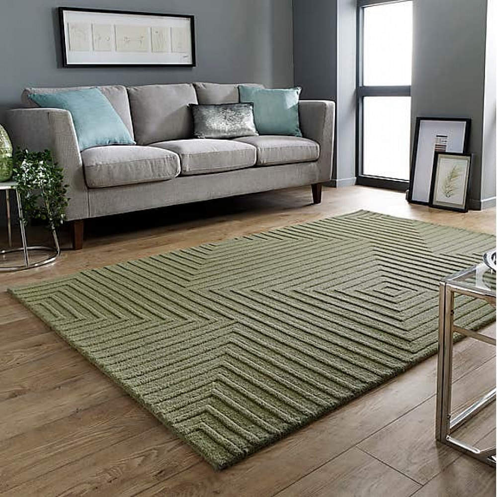 Teal Green Handtufted Wool Area Rug - photo