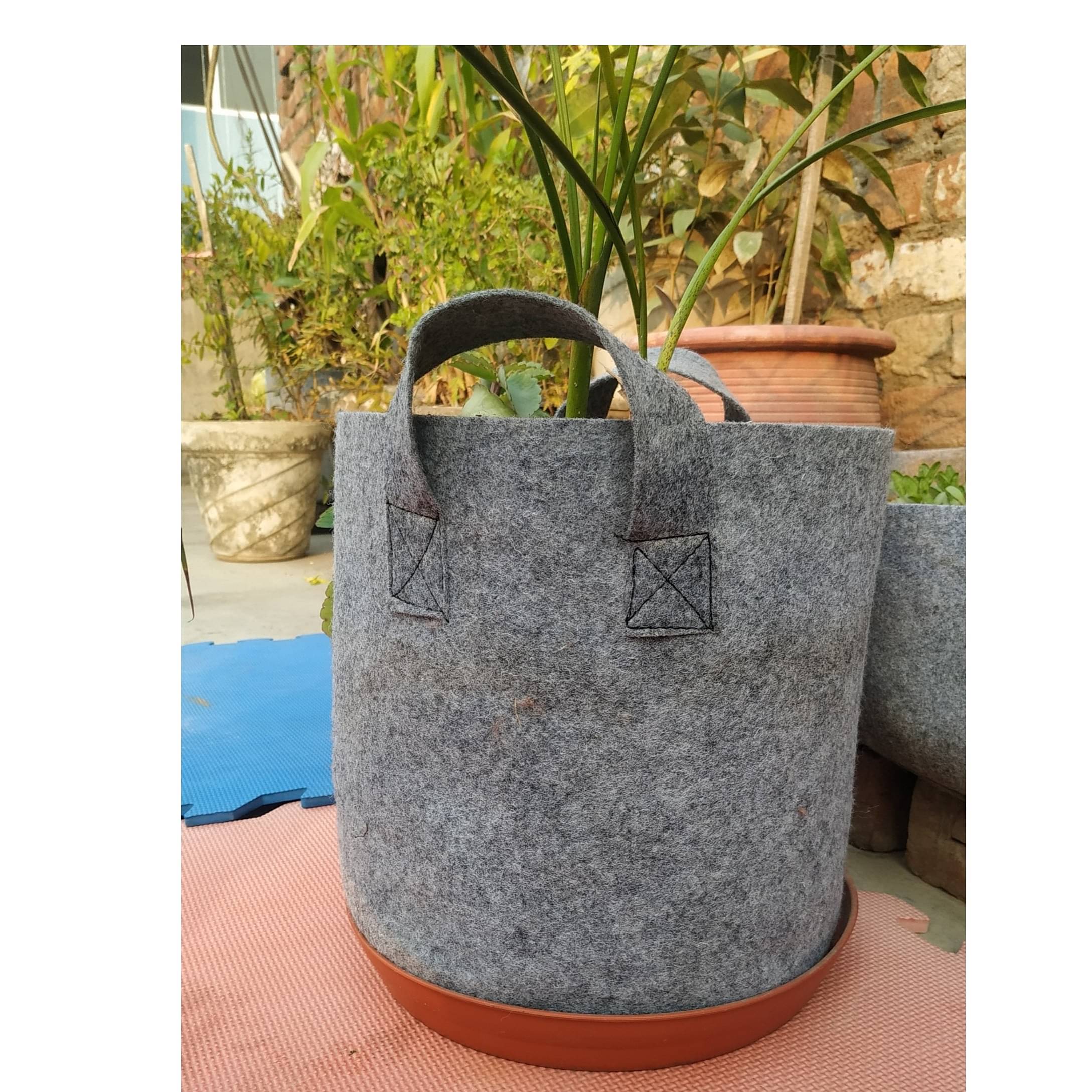 Fabric grow bags 8*8 round shape Light Grey set of 5 bags