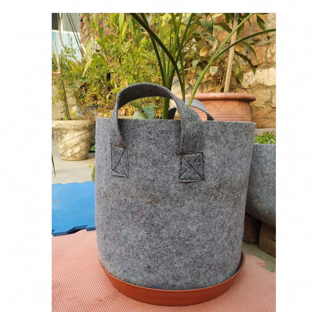 Fabric grow bags 8*8 round shape Light Grey set of 5 bags - photo