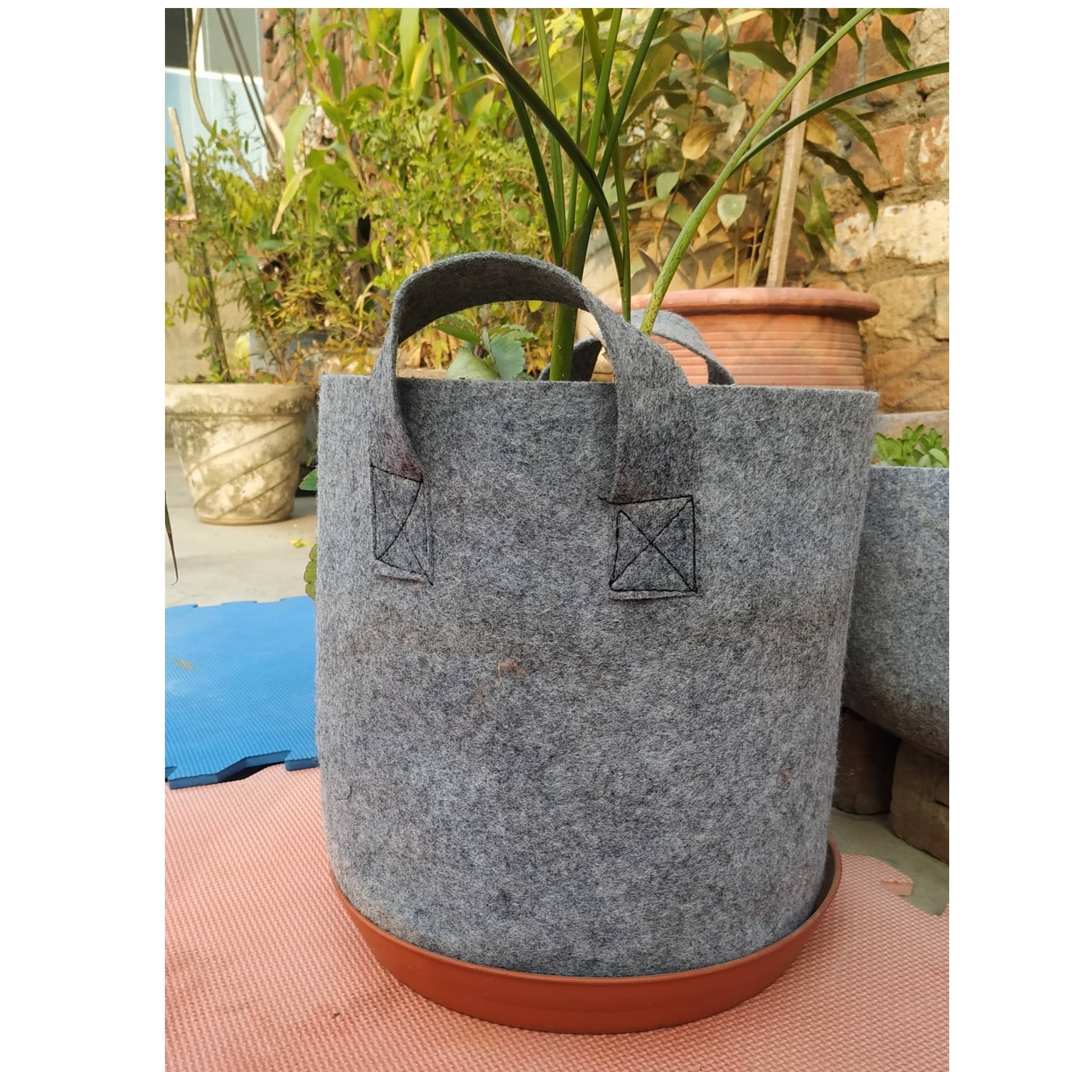 Fabric grow bags 8*8 round shape Light Grey set of 5 bags