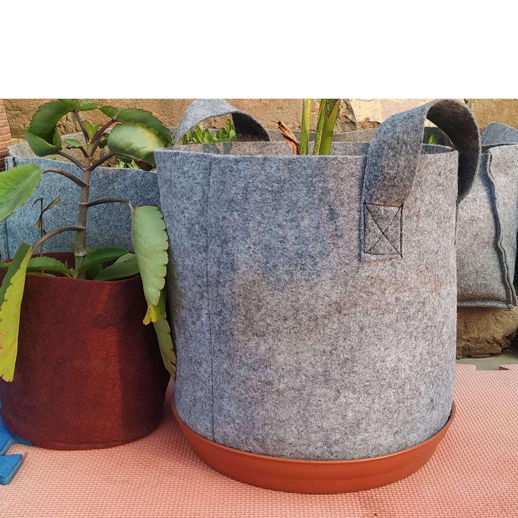 Fabric grow bags 8*8 round shape Light Grey set of 5 bags