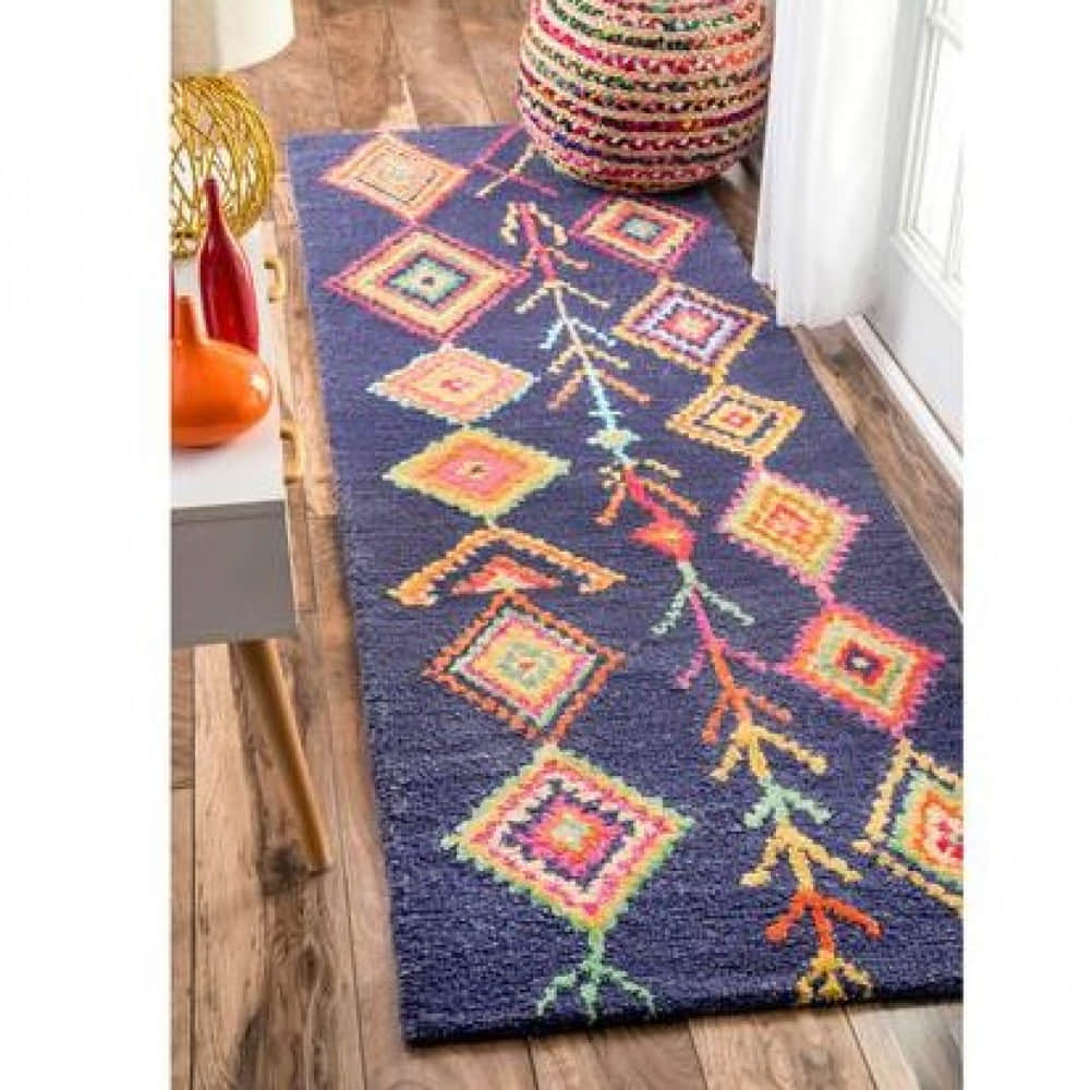 Navy Moroccan Diamond Area Rug - photo