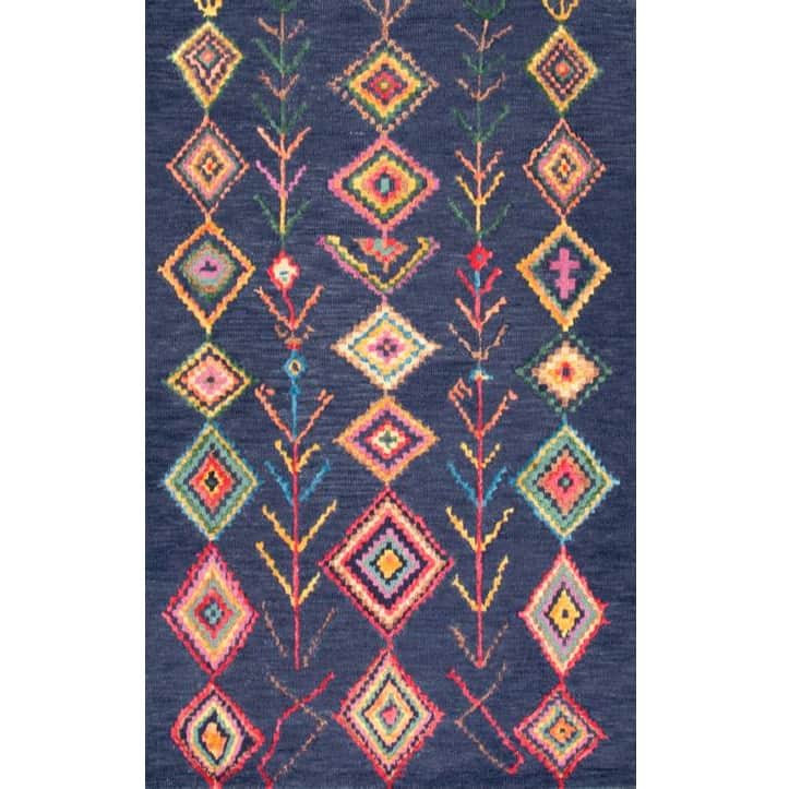 Navy Moroccan Diamond Area Rug - rear_view