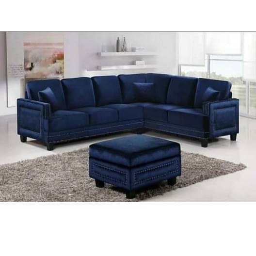 Athens L Shape 4 Seater Sofa Set In Blue