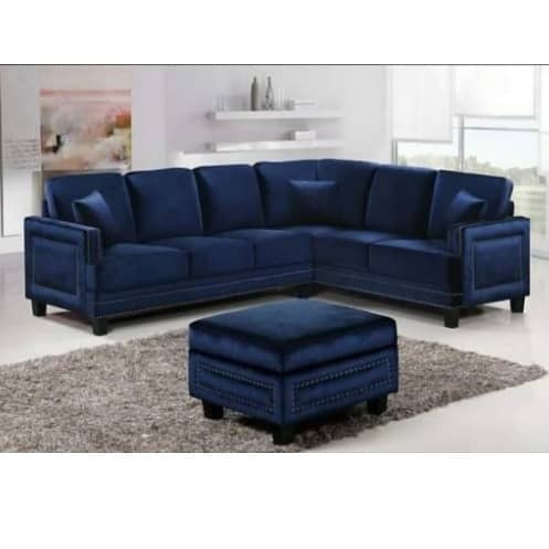 Athens L Shape 4 Seater Sofa Set In Blue