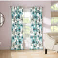 Multi colour Flower Printed Curtain Green - rear_view
