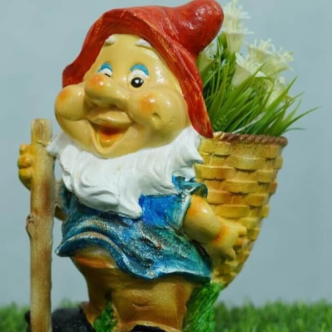 Multicolor Resin Gnome Holding Fruit Garden Ornament - top_view