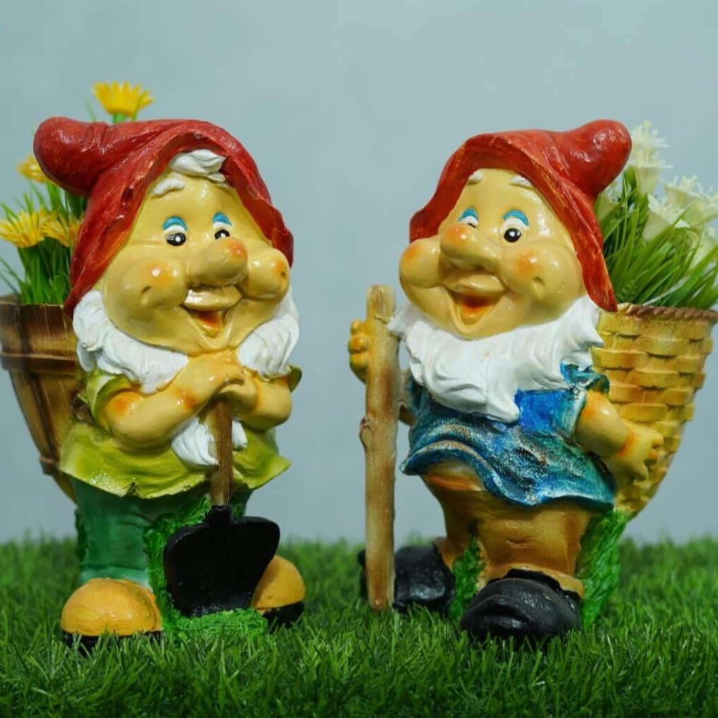 Multicolor Resin Gnome Holding Fruit Garden Ornament - rear_view