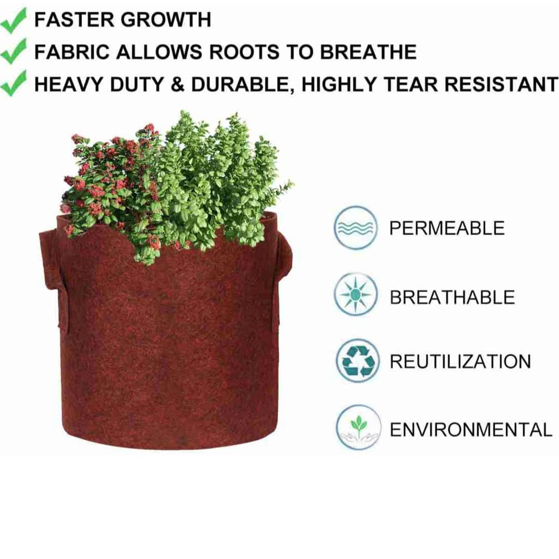 Fabric grow Mergenta  bags round shape set of 5 bags - front_view
