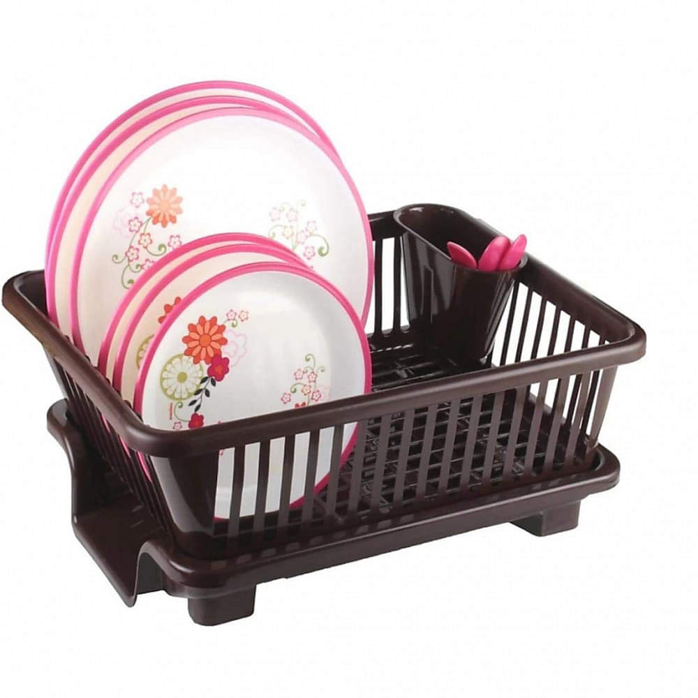 3 in 1 Large Durable Plastic Kitchen Sink Dish Rack - photo