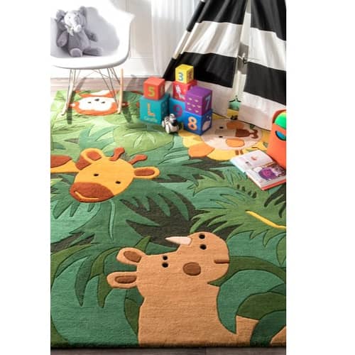 Green Safari Friends Area Rug
