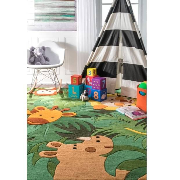 Green Safari Friends Area Rug