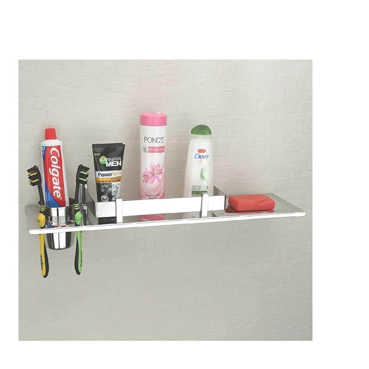 Stainless Steel 4 in 1 Multipurpose Bathroom Accessories Shelf - front_view