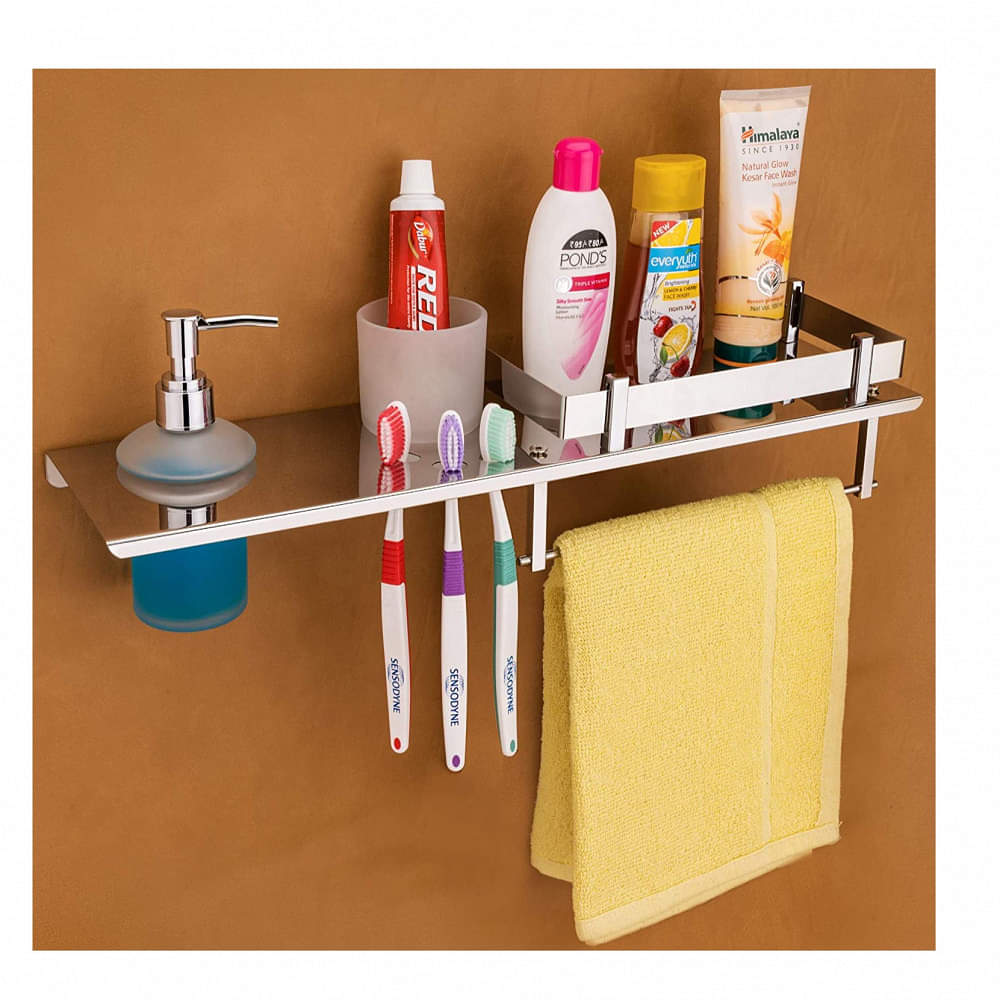 Stainless Bathroom Shelves with Soap Dispenser - photo