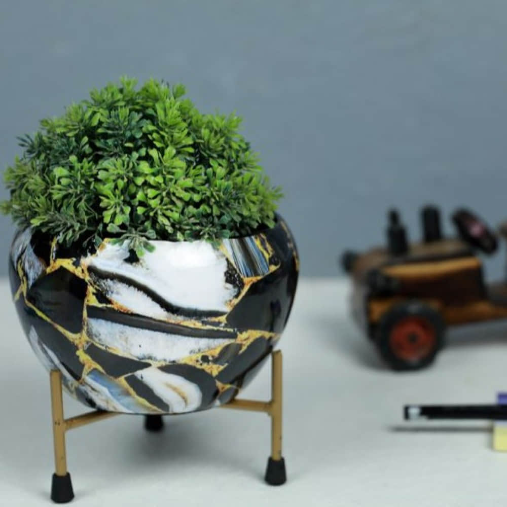 Black Marble Planter - photo