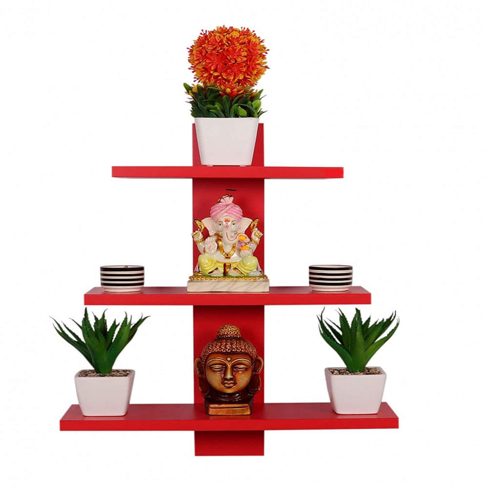Red Mounted  Wall Shelves Rack - photo