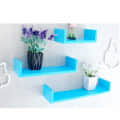 Wooden U Shape Wall Shelf (Sky Blue) - top_view