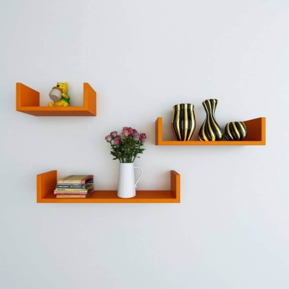 Blanc Wooden U Shape Wall Shelf (Orange) - photo