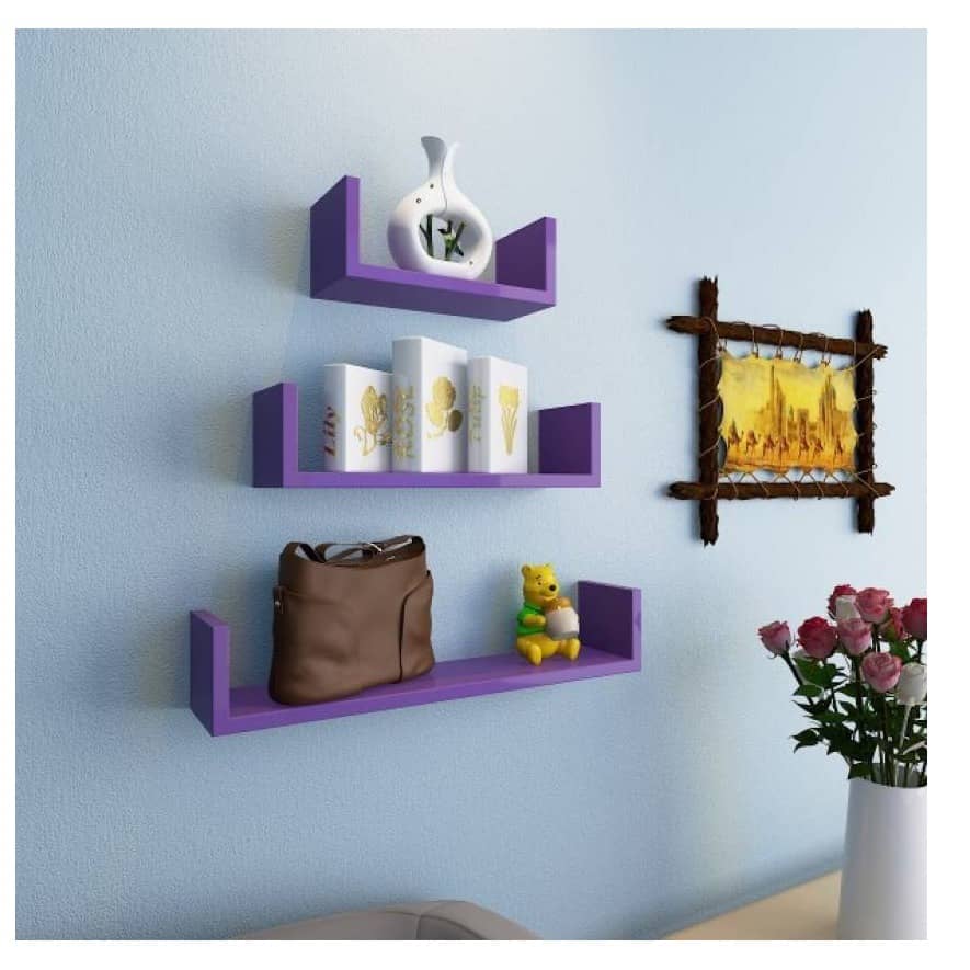 Blanc Wooden U Shape Wall Shelf (Purple)