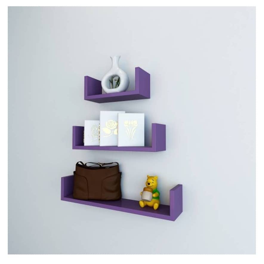 Blanc Wooden U Shape Wall Shelf (Purple)
