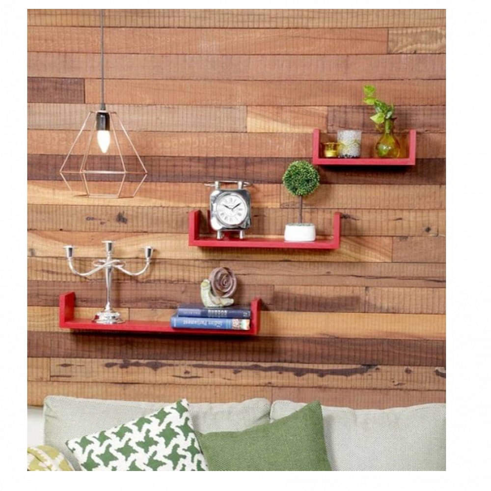 Blanc Wooden U Shape Wall Shelf  (Red) - photo