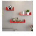 Blanc Wooden U Shape Wall Shelf  (Red) - top_view