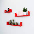 Blanc Wooden U Shape Wall Shelf  (Red) - rear_view