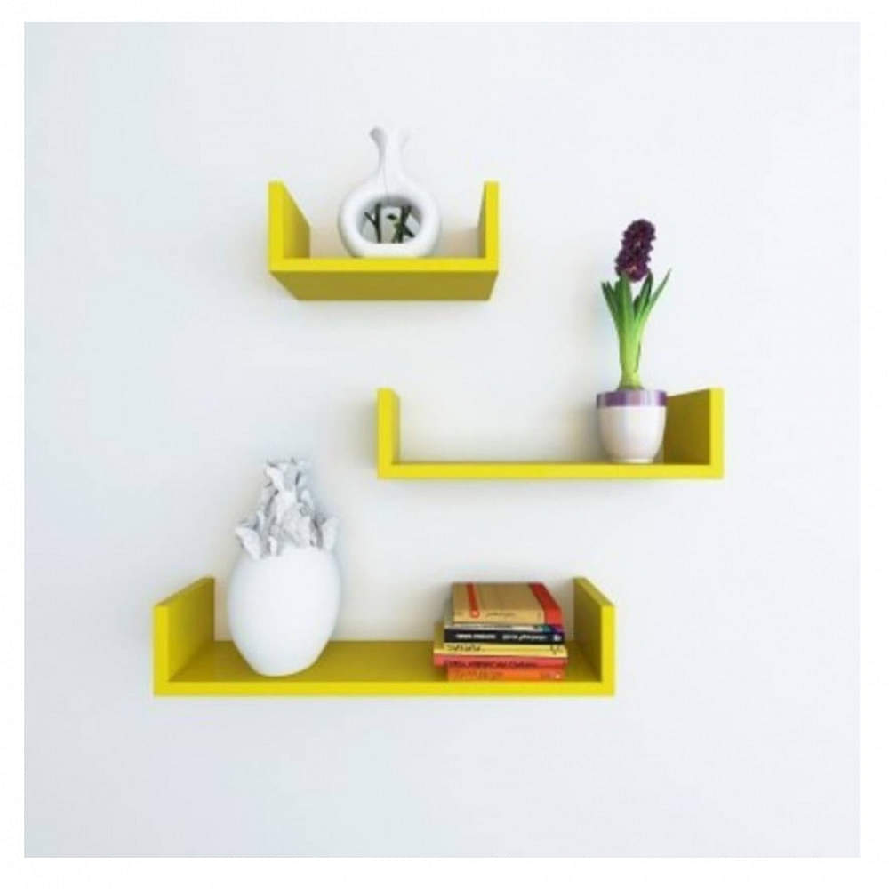 Ballon Wooden U Shape Wall Shelf  (Yellow) - photo