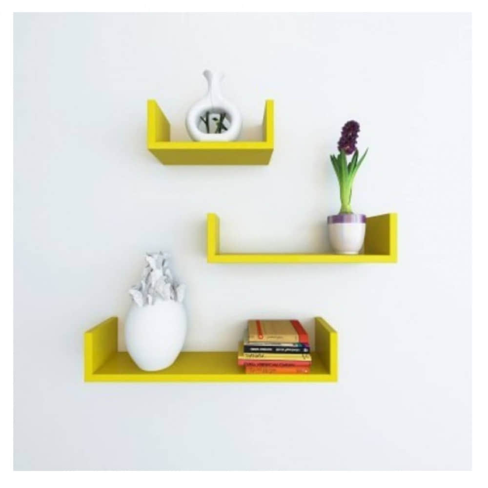 Ballon Wooden U Shape Wall Shelf  (Yellow) - photo