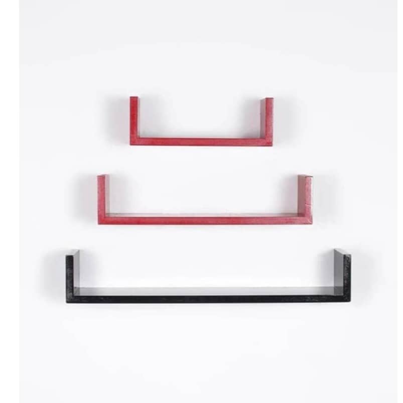 Ballon Wooden U Shape Wall Shelf (Red & Black)