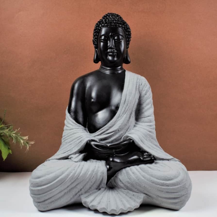 Black & Grey Color Marble Buddha Statue - rear_view