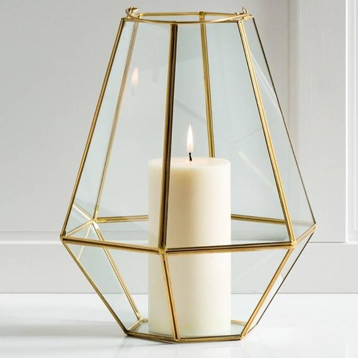 Gold pentagonal Lantern Candle Holder
