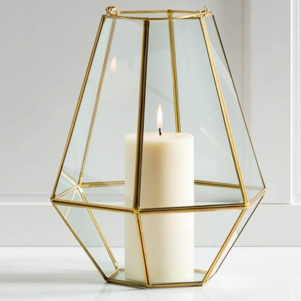 Gold pentagonal Lantern Candle Holder - photo