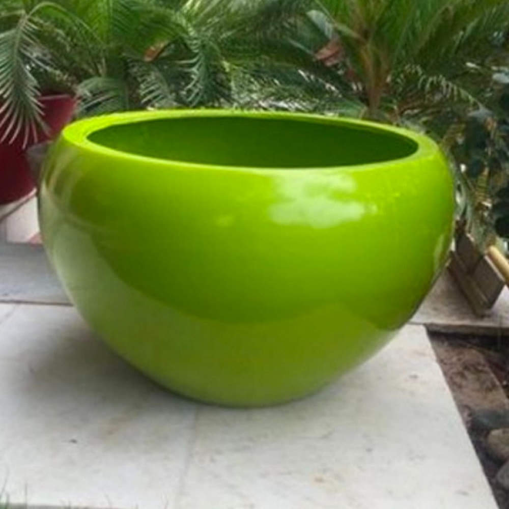 Green Round Fiberglass Planter - photo