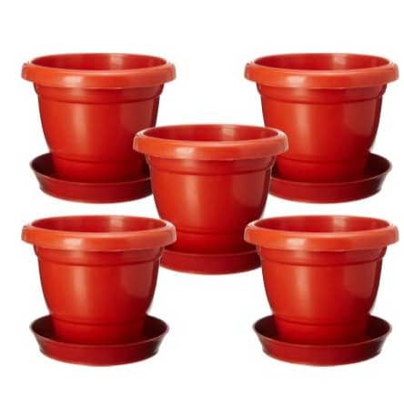 Round Gardening Flower Pots-(Pack of 5 with Tray) 10 inches