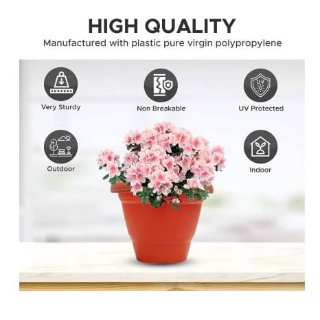 Round Heavy Duty Plastic Gardening Flower Pots (Pack of 5)