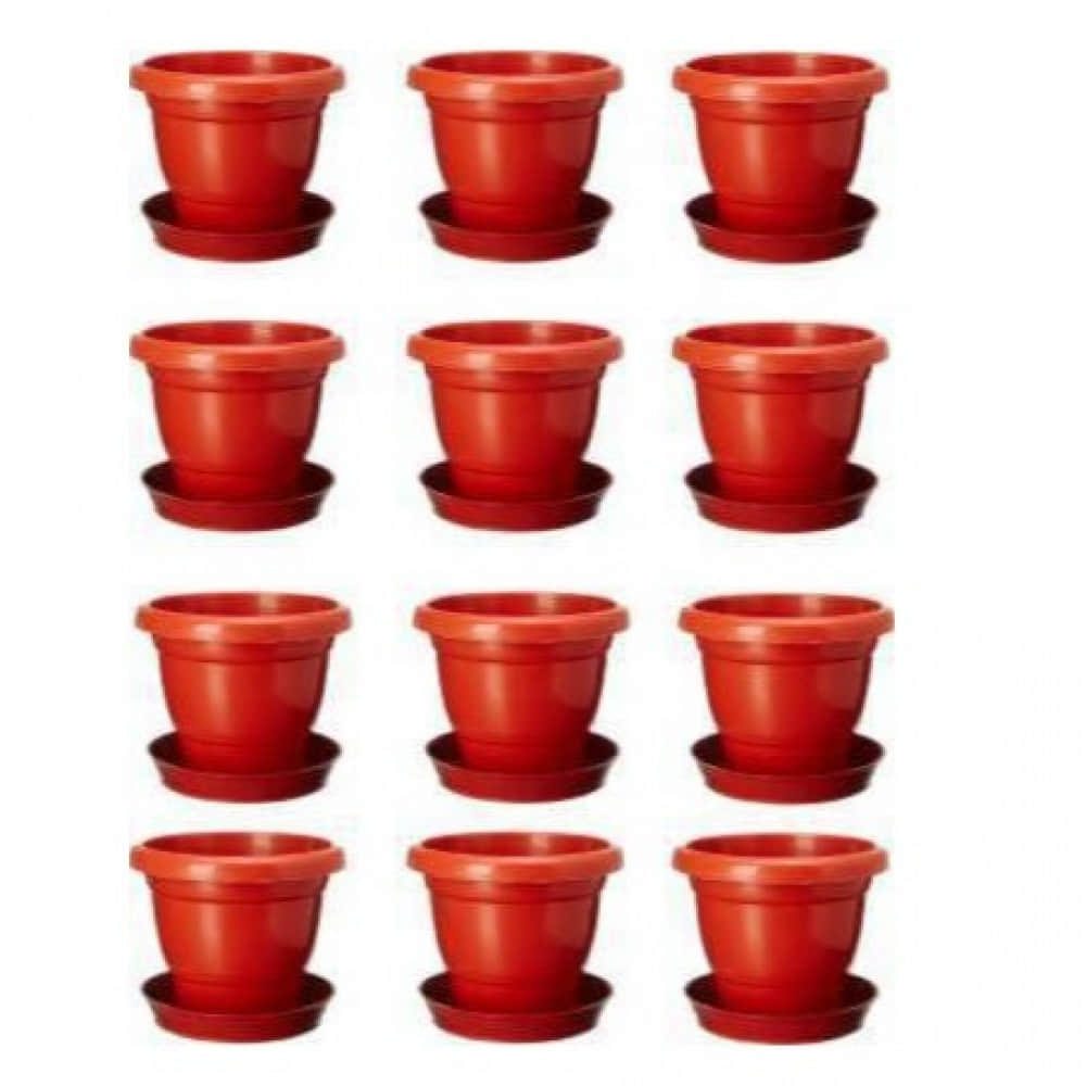 High Quality Gardening Flowering Pots  (Pack of 12 With Bottom Plate/Tray) - photo