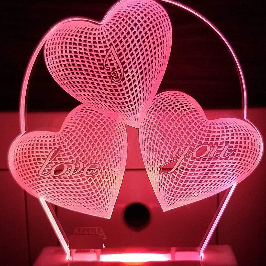 3D Love Heart Shape Acrylic Night Light with 7 Color Changing ...