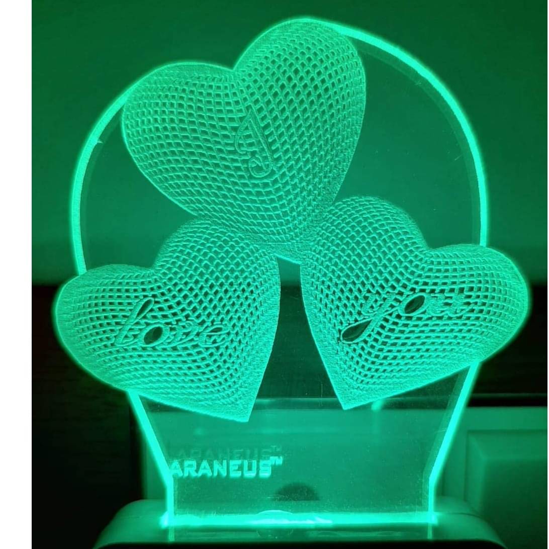 3D Love Heart Shape Acrylic Night Light with 7 Color Changing Light with Plug for Bedroom Night lamp