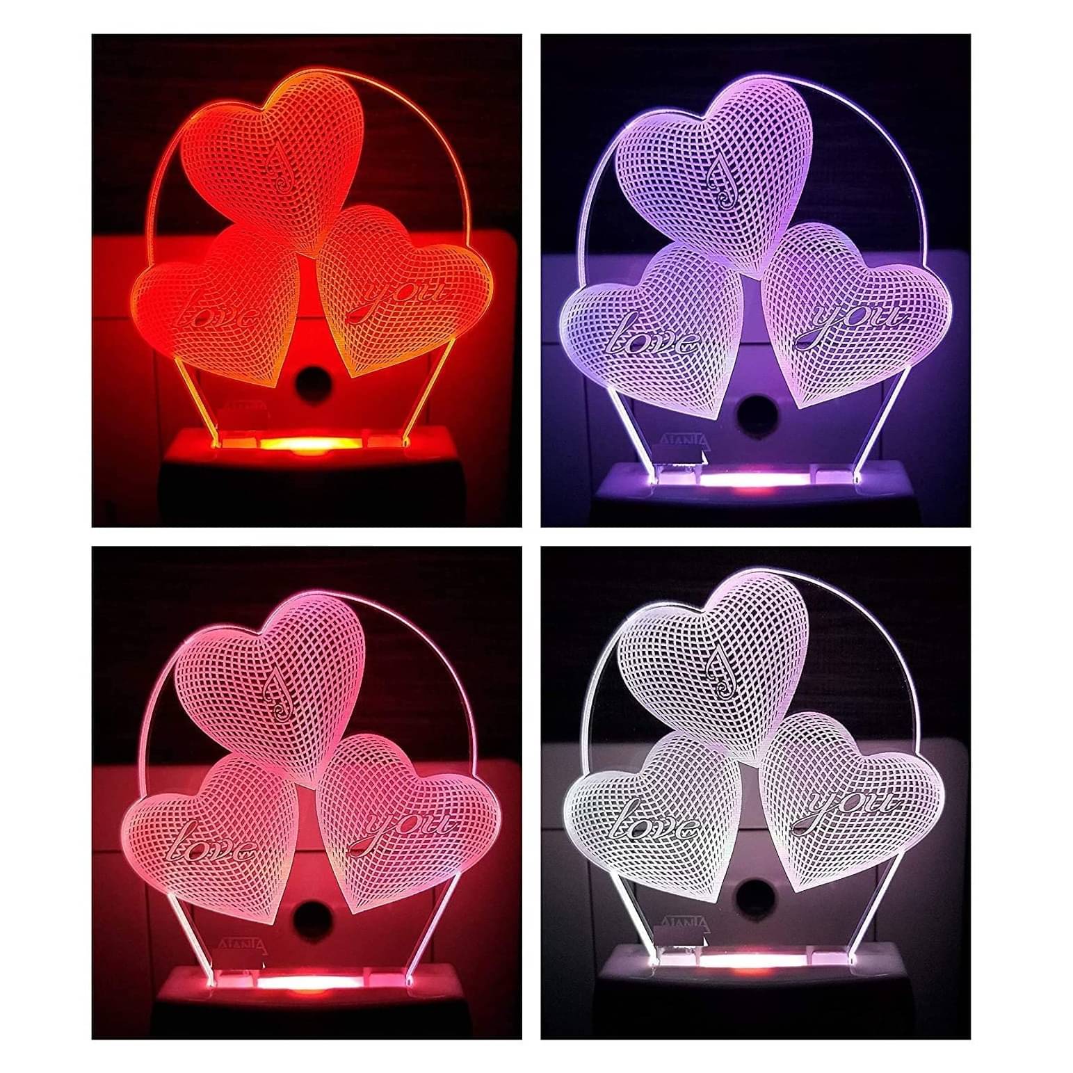 3D Love Heart Shape Acrylic Night Light with 7 Color Changing Light with Plug for Bedroom Night lamp